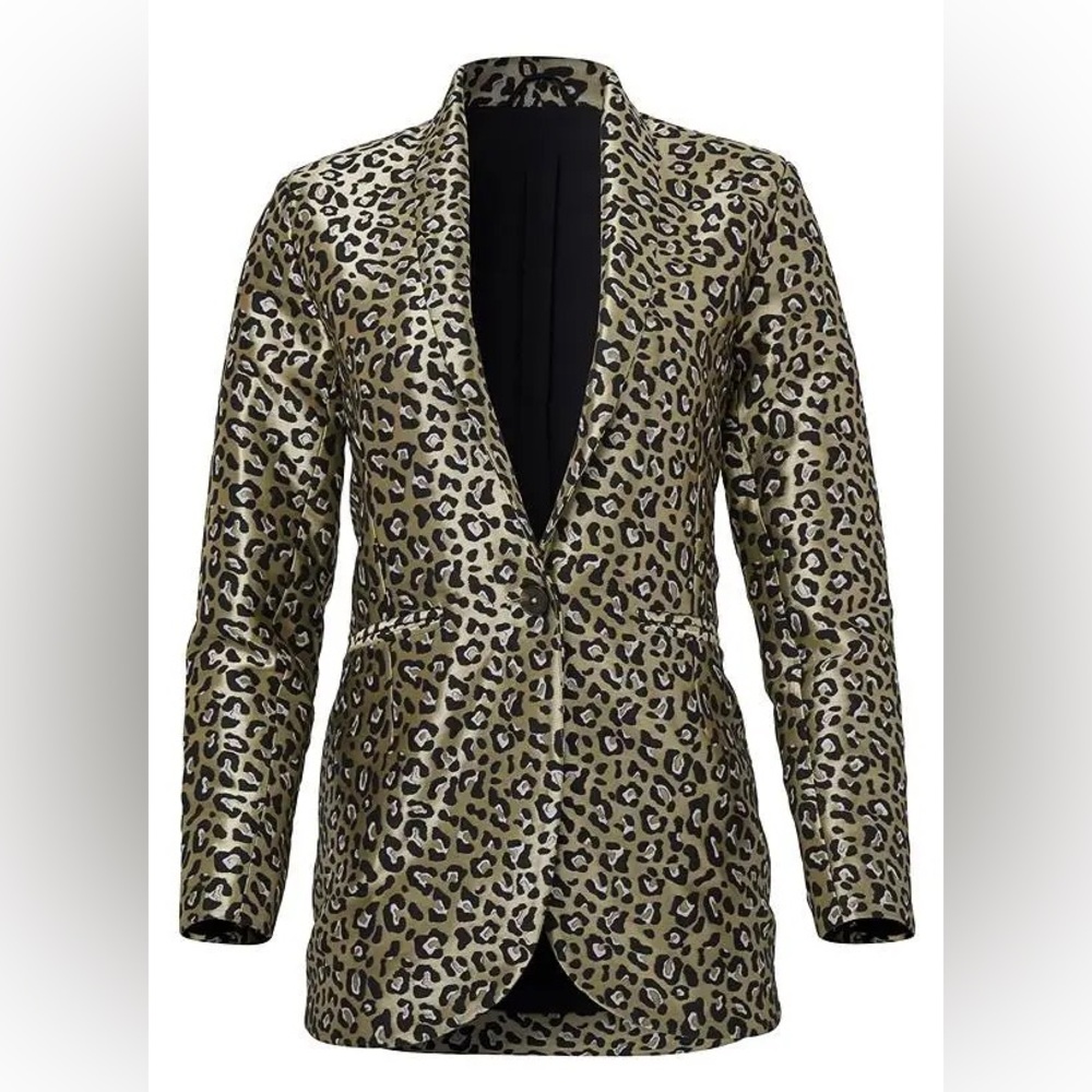 NEW VENUS Leopard Jacquard Blazer COLOR Black & Gold - Picture 8 of 12